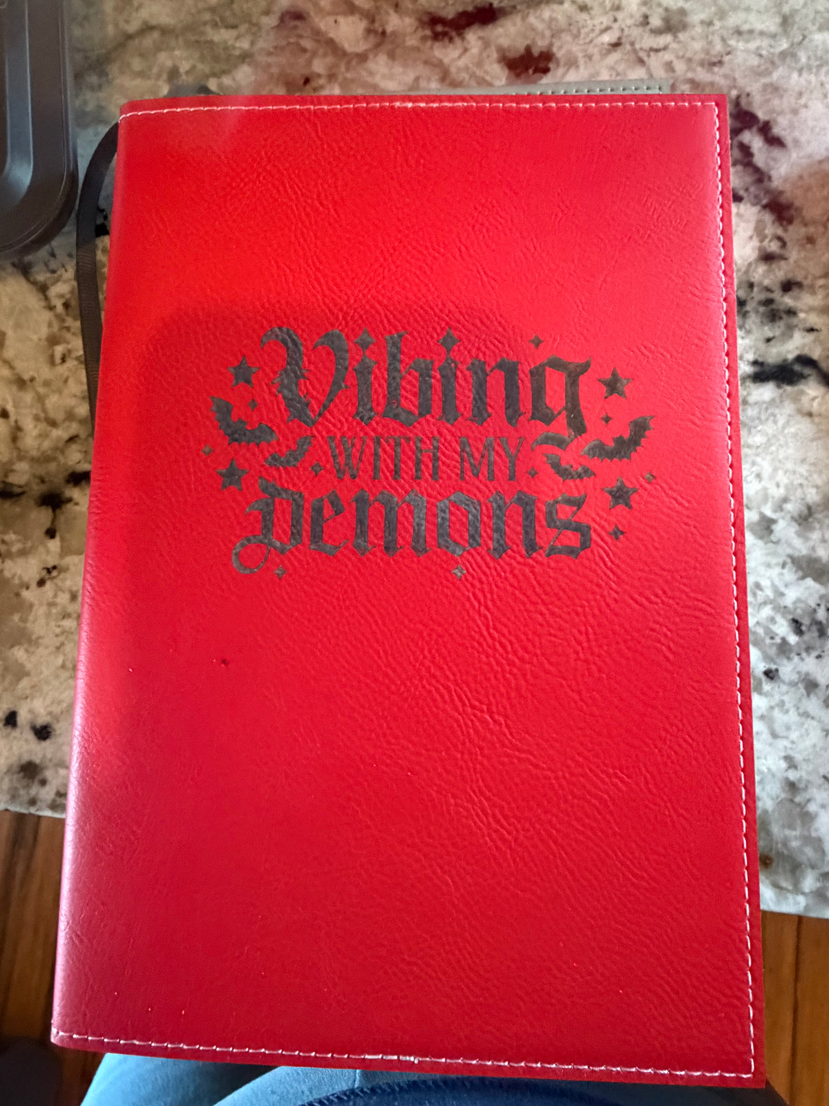 Refillable leatherette engraved notebook