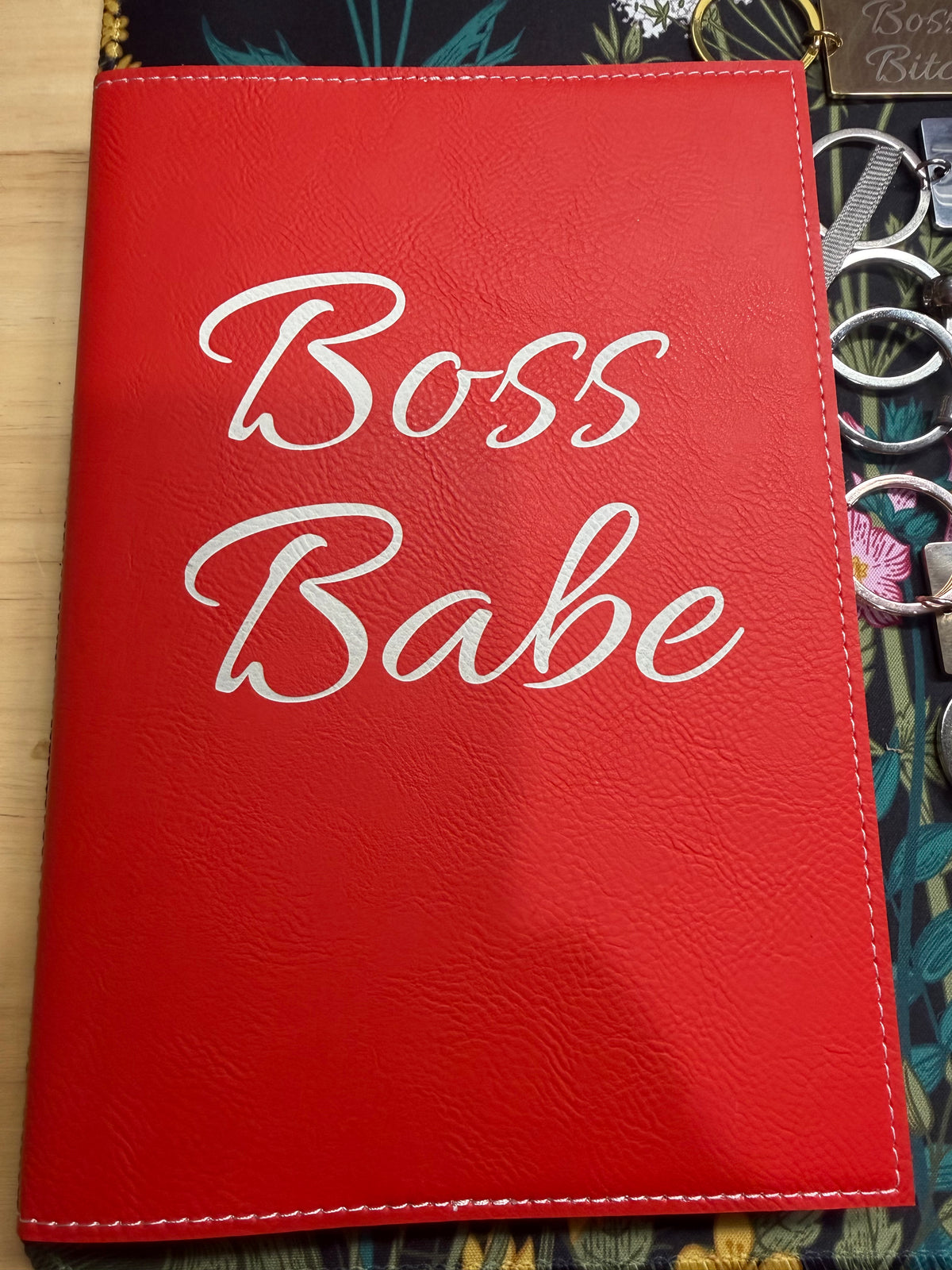 Refillable leatherette engraved notebook