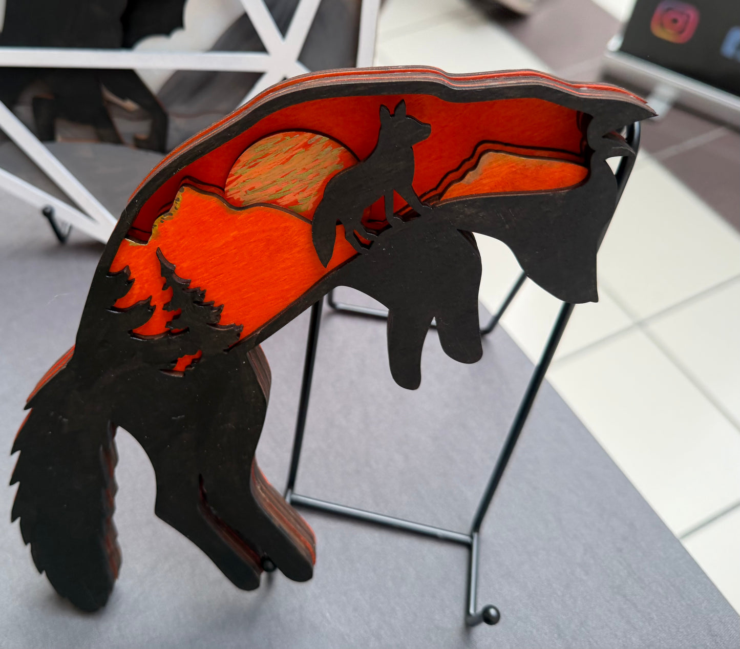 Jumping Fox Handpainted wood art